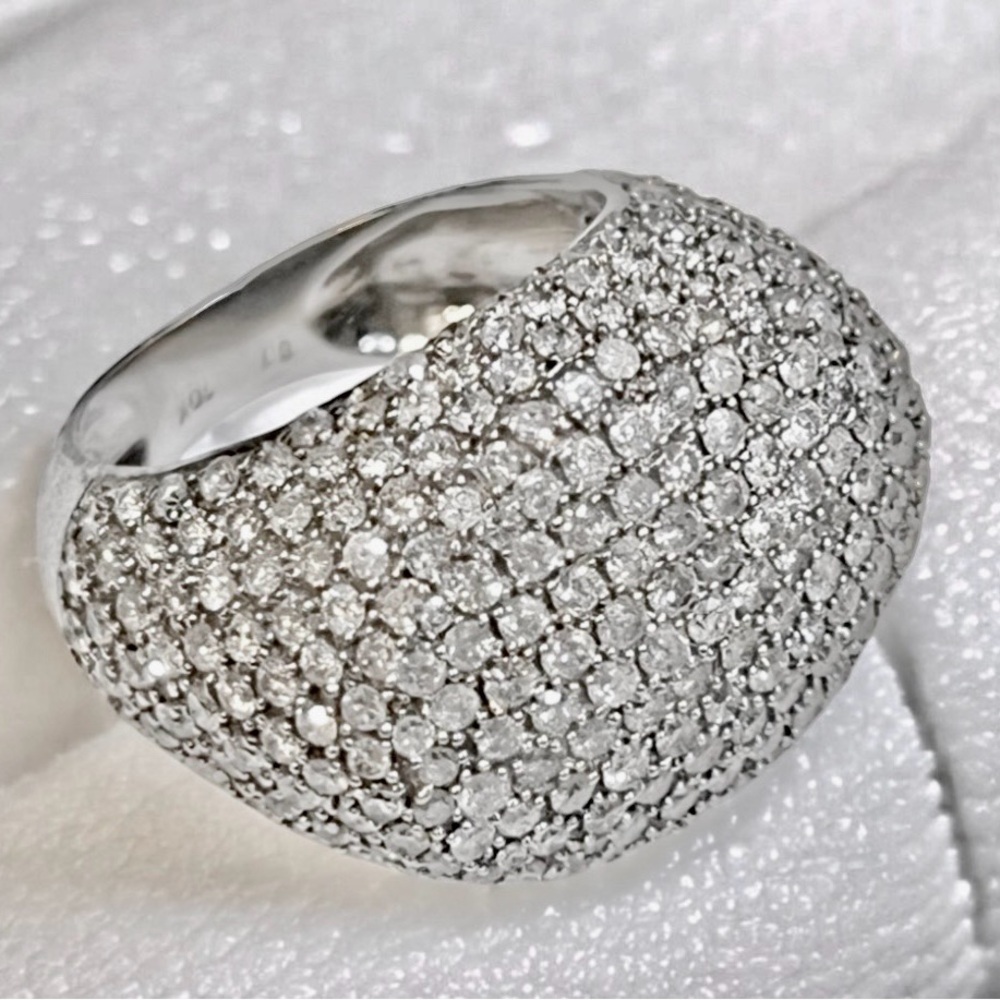 10k White Gold Bold Bombe Dome Ring Natural Diamond/2 Carats/Size 6